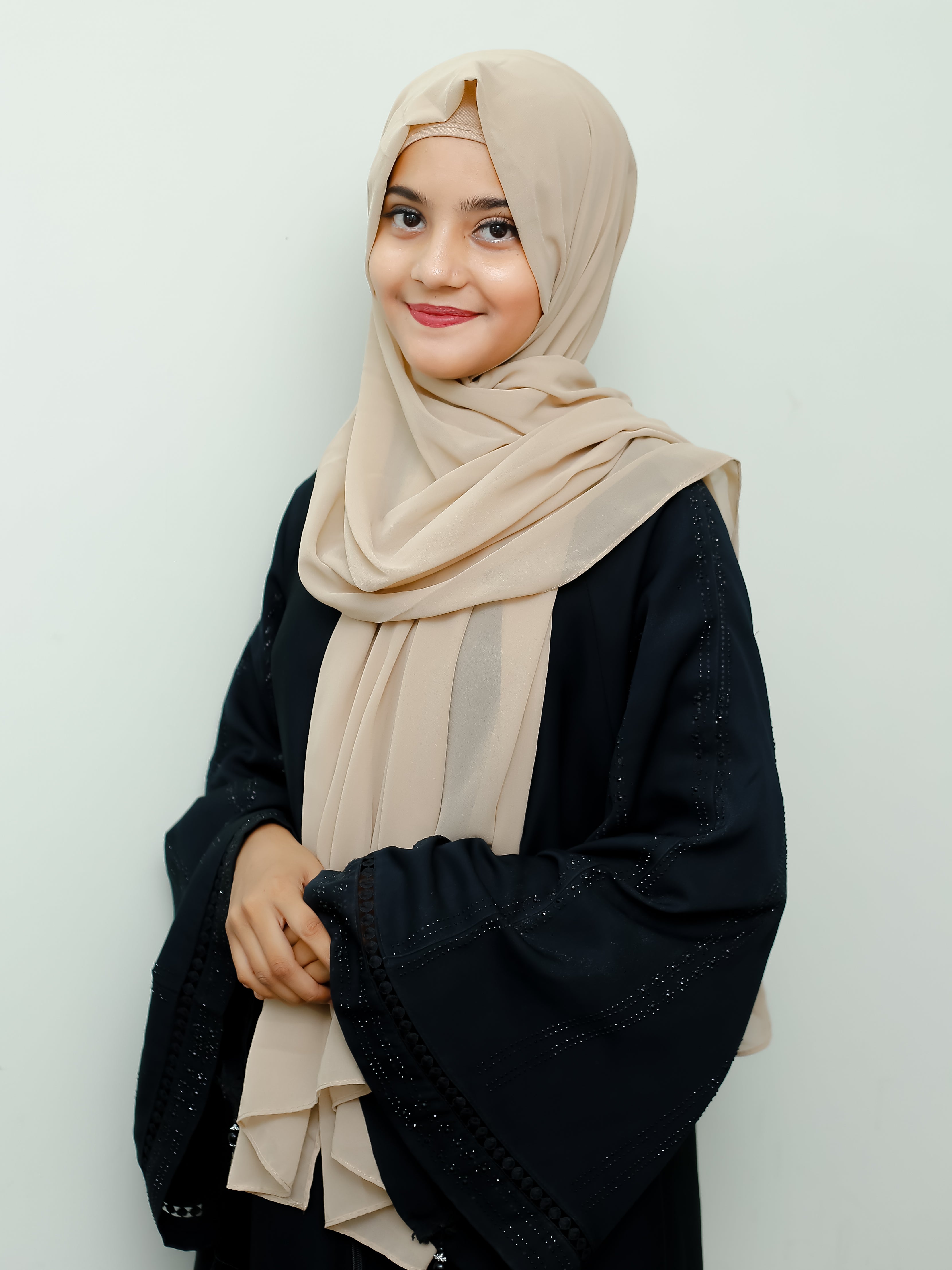 Instant Cap With Attached Georgette - Camel