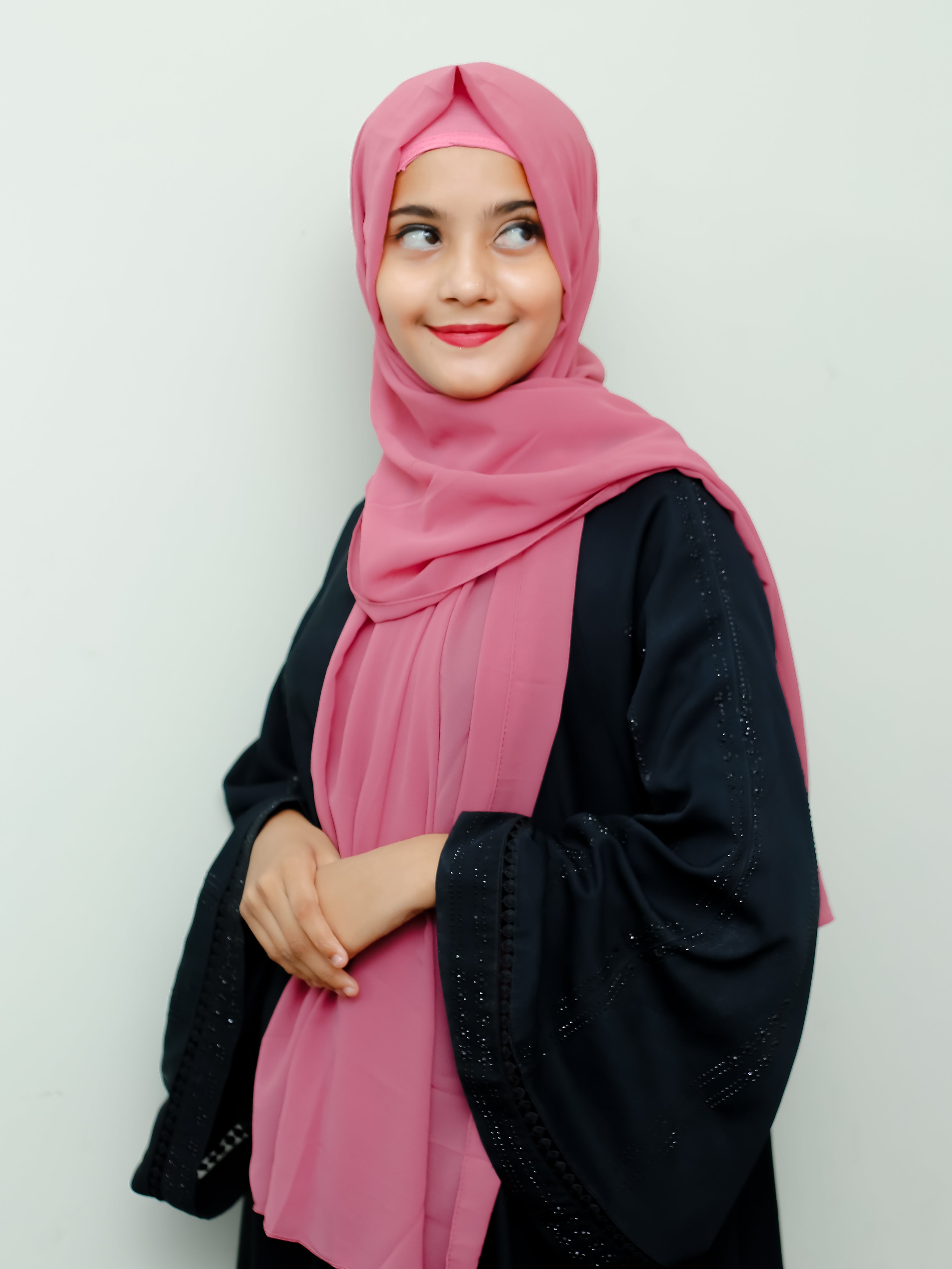 Instant Cap With Attached Georgette - Pink