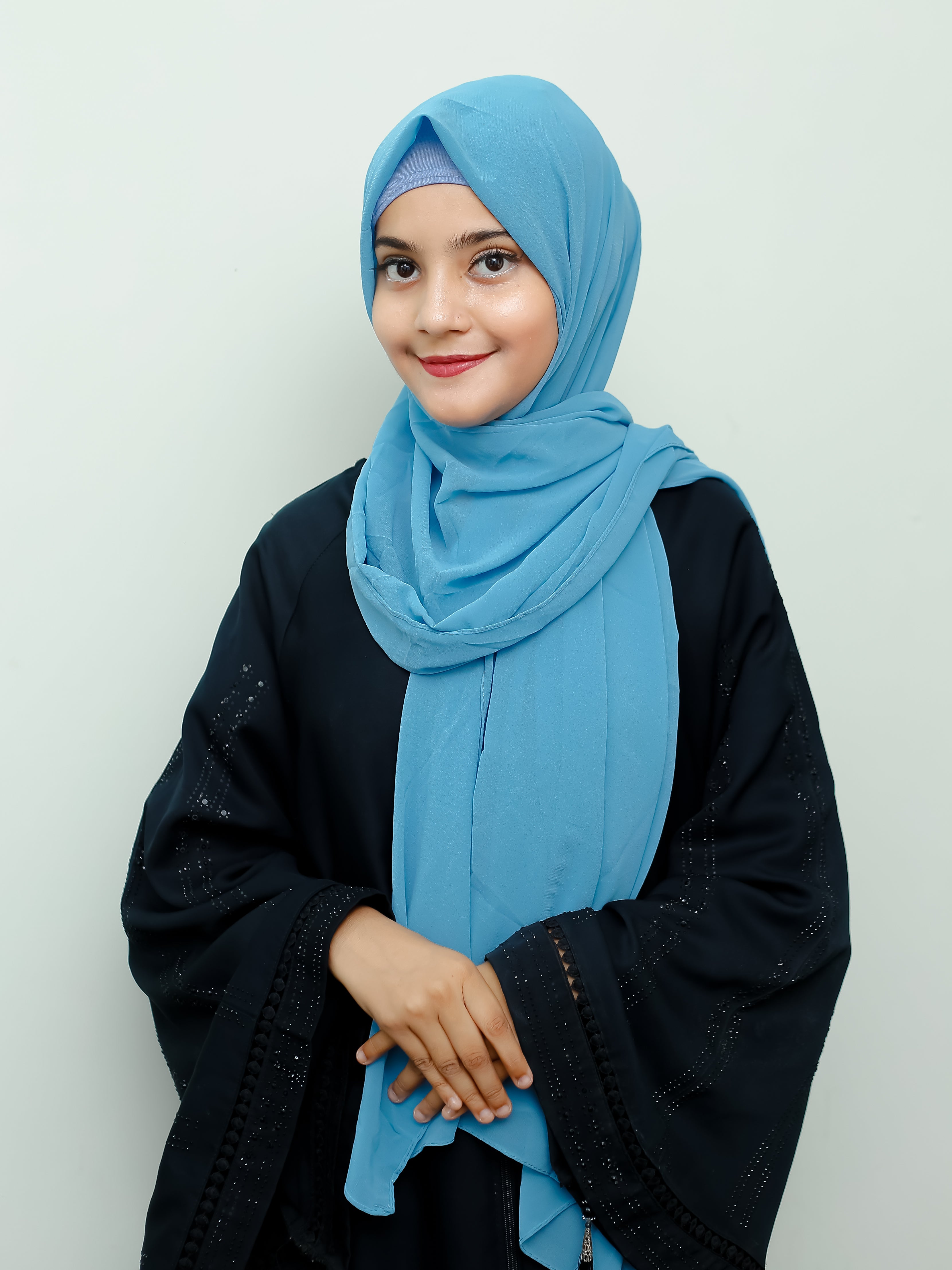 Instant Cap With Attached Georgette - Light Blue