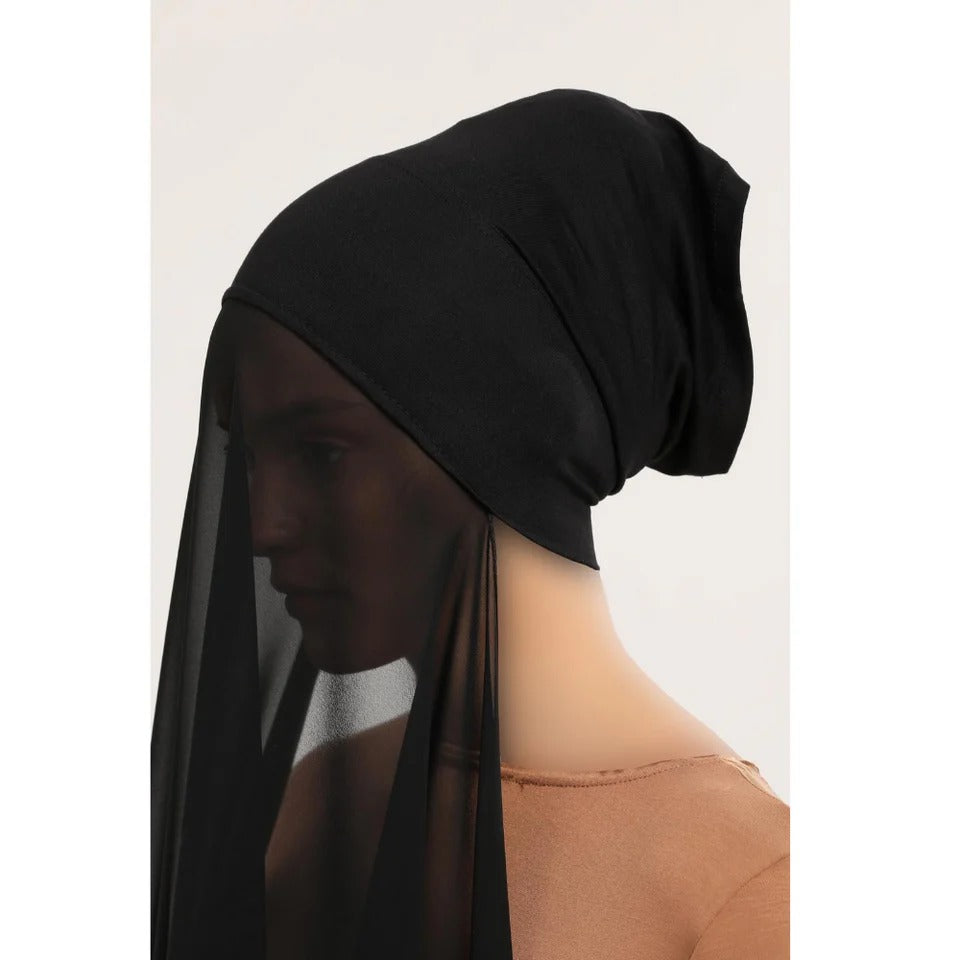 Instant Cap With Attached Georgette - Black
